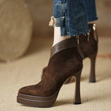 Justine - Suede Block Heel Ankle Boots