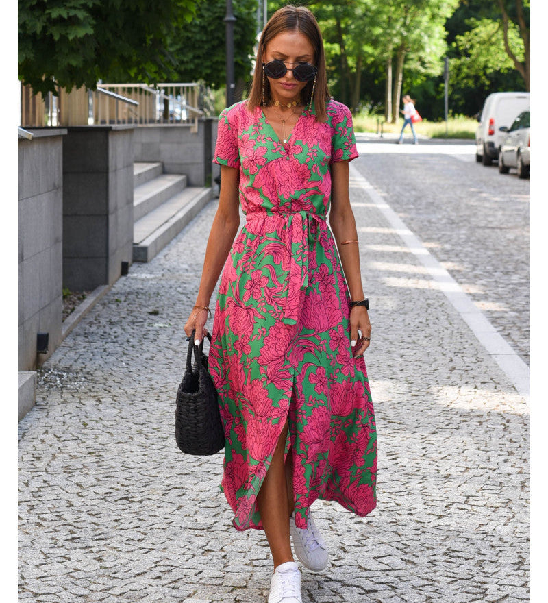Medbh - Midi Dress with Floral Design - Charlotte & Willow, front