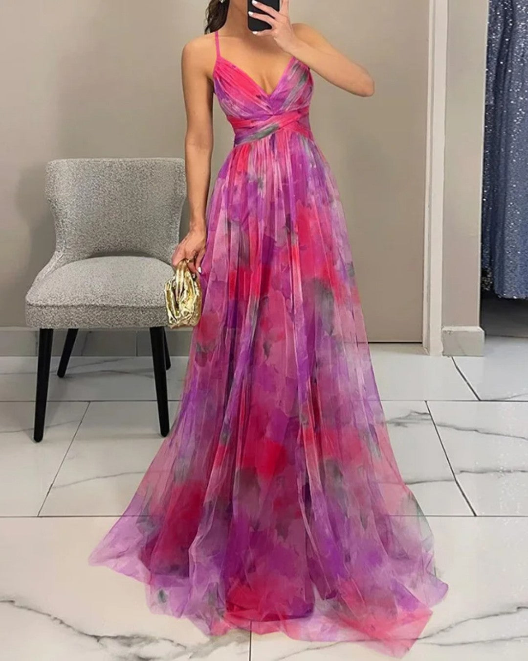 Muirne Floral Print Maxi Dress - Charlotte & Willow, side view