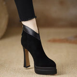 Justine - Suede Block Heel Ankle Boots