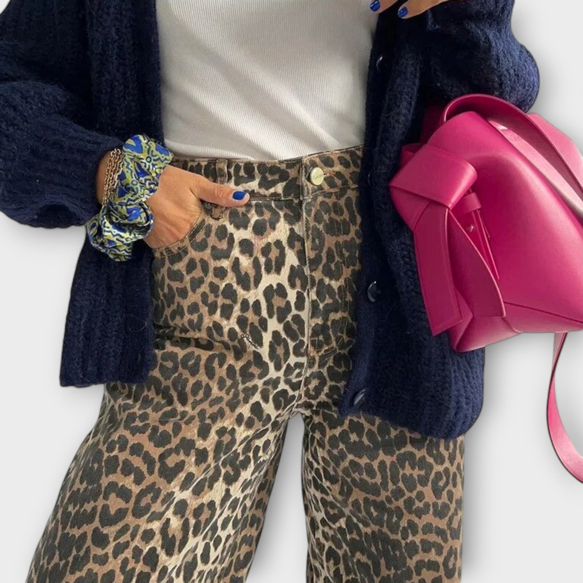 Aisling - Retro Leopard Print Jeans - Charlotte & Willow, front