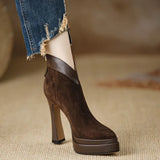 Justine - Suede Block Heel Ankle Boots