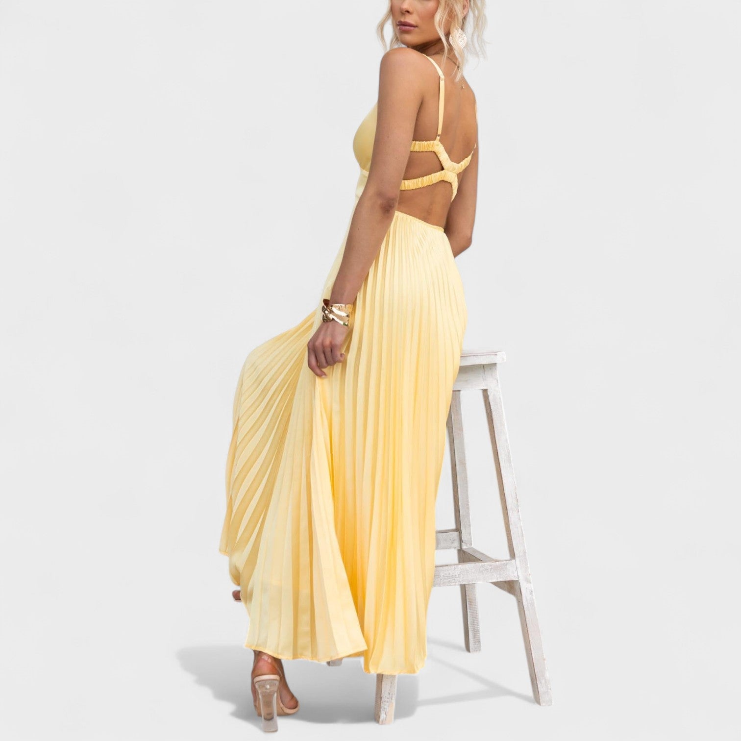 Emer - Flowing Pleated Maxi Dress - Charlotte & Willow, front