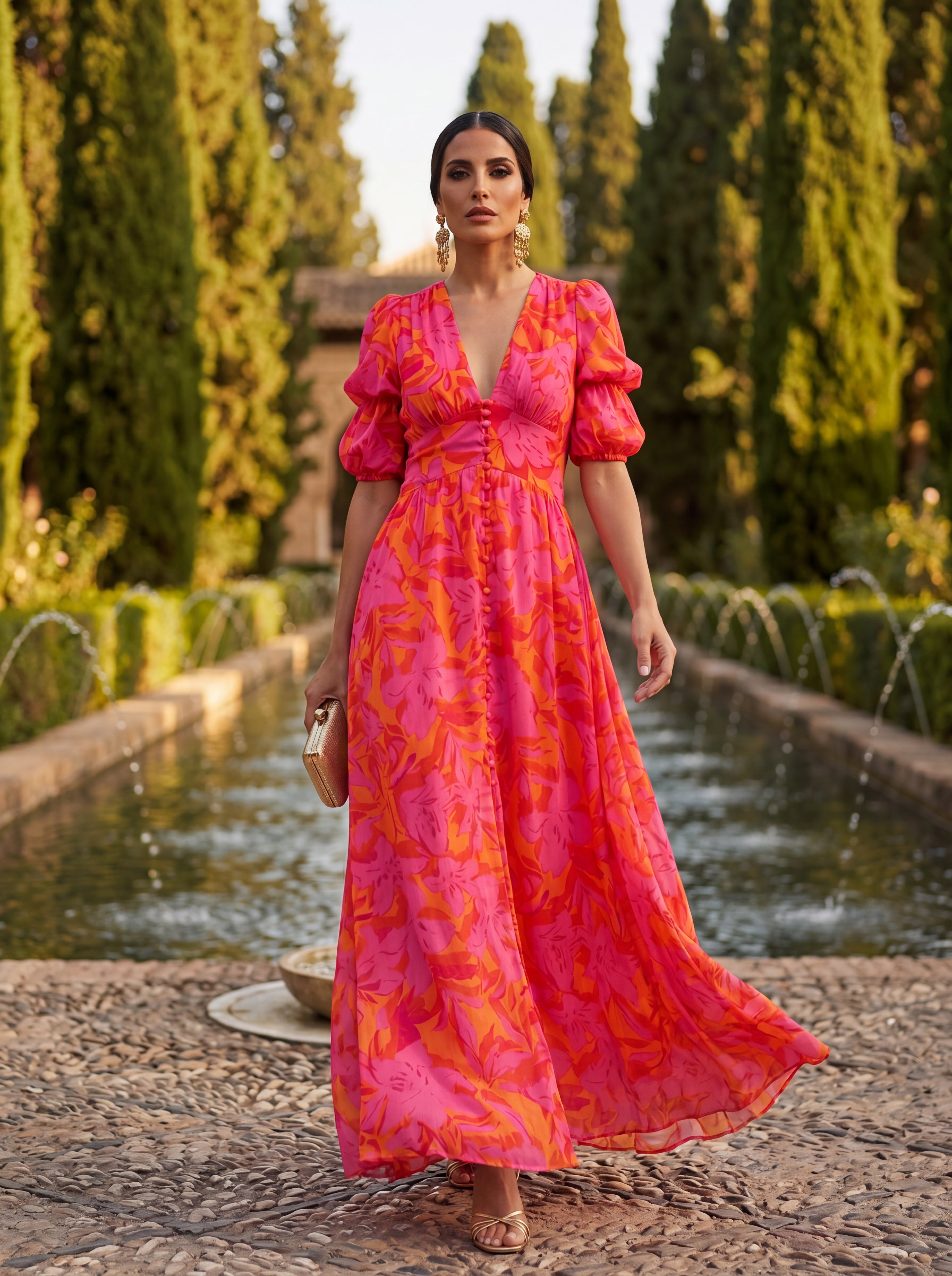 Doireann Pink and Orange Maxi Dress - Charlotte & Willow