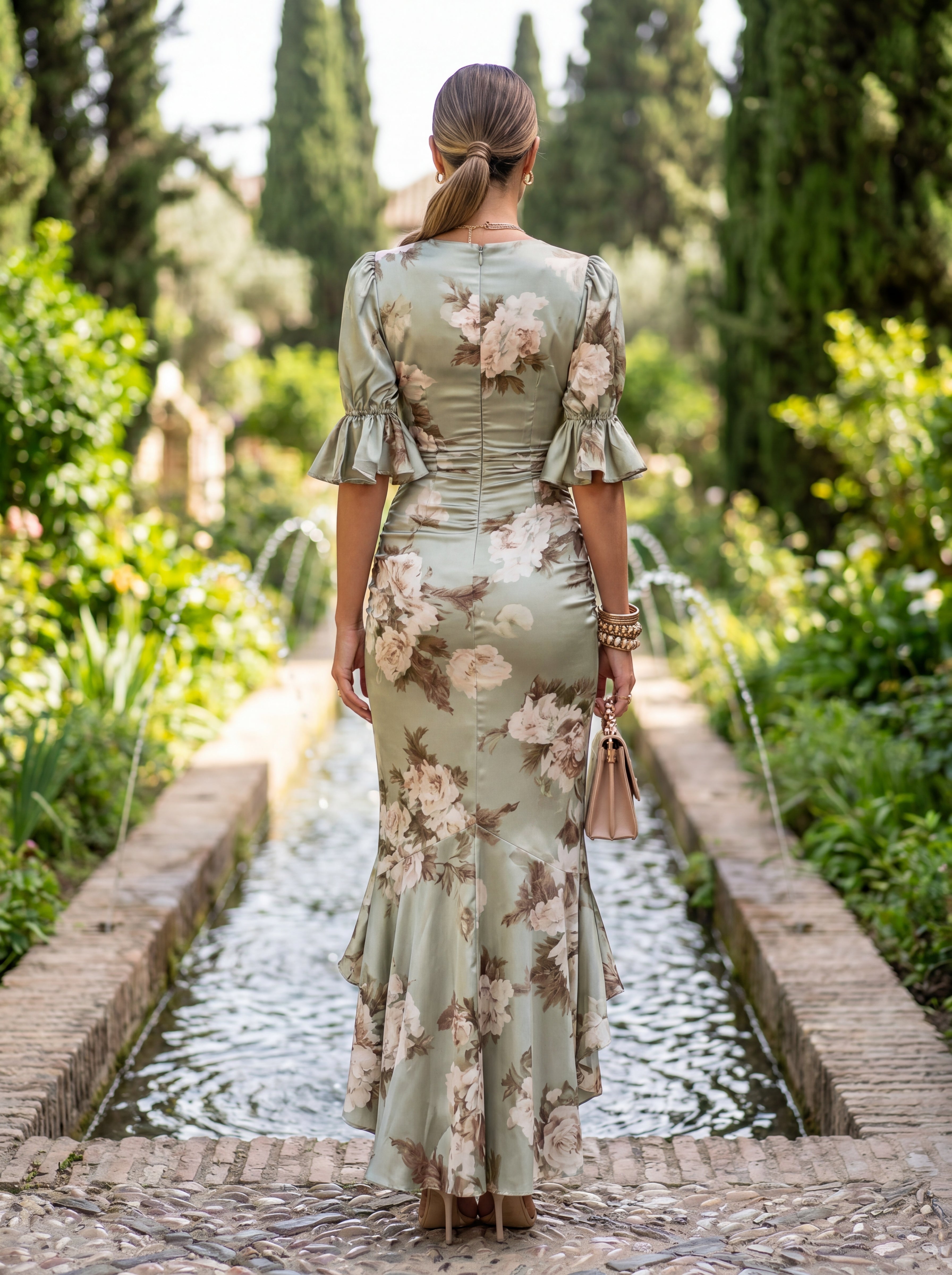 Ailbhe Green Asymmetrical Dress - Charlotte & Willow, front view