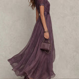 Fionnuala Long Dress in Opulent Fabric - Charlotte & Willow, side view