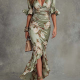 Ailbhe Green Asymmetrical Dress - Charlotte & Willow, side view