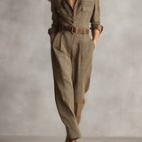 Rowena™ Brown Tweed Plaid Utility Jumpsuit