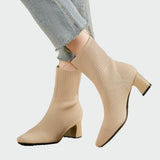 Sarah - Beige Stretch Ankle Boots