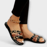 Sara - Faux Leather Sandals with Leopard Print