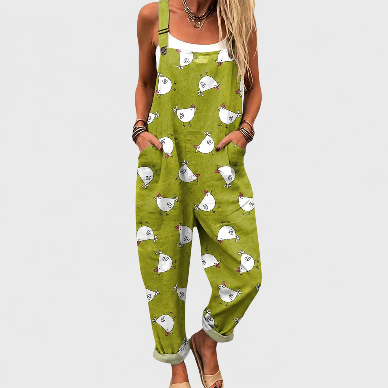 Green & Grey Print Dungarees - Charlotte & Willow