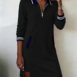 Krystalle | Casual Long-Sleeve Dress with Zipper Closure