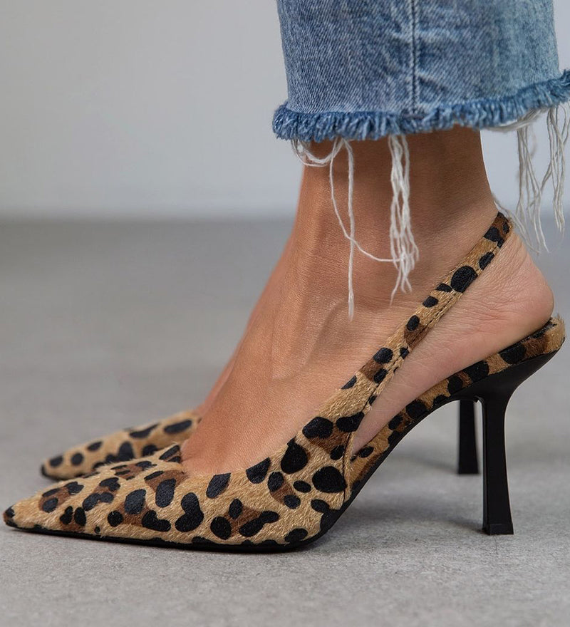 Róisín - Leopard Pattern Stiletto Heels - Charlotte & Willow, front