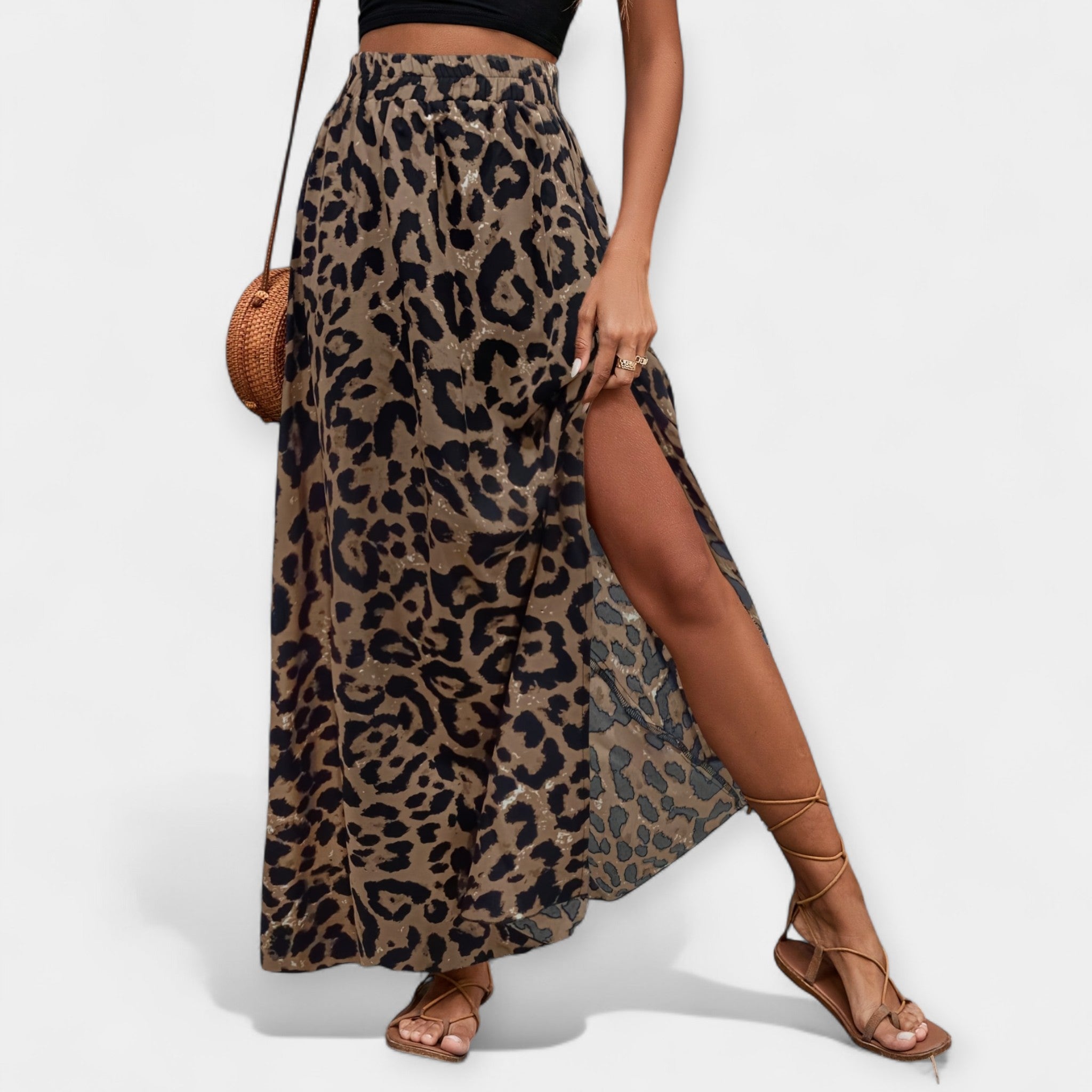 Caitlín - Leopard Print Midi Skirt - Charlotte & Willow