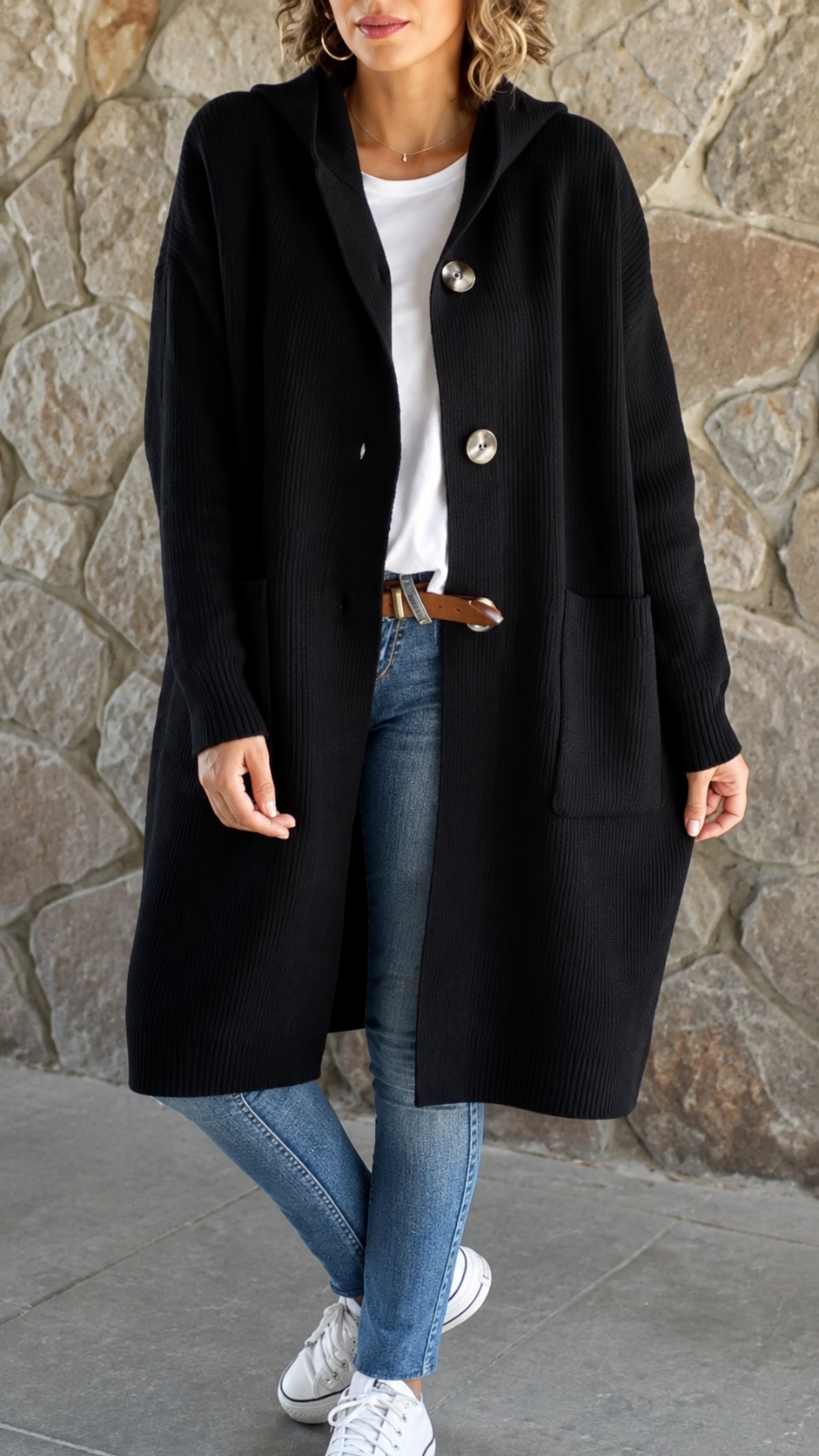 Simone Hooded Long Cardigan - Charlotte & Willow, front view