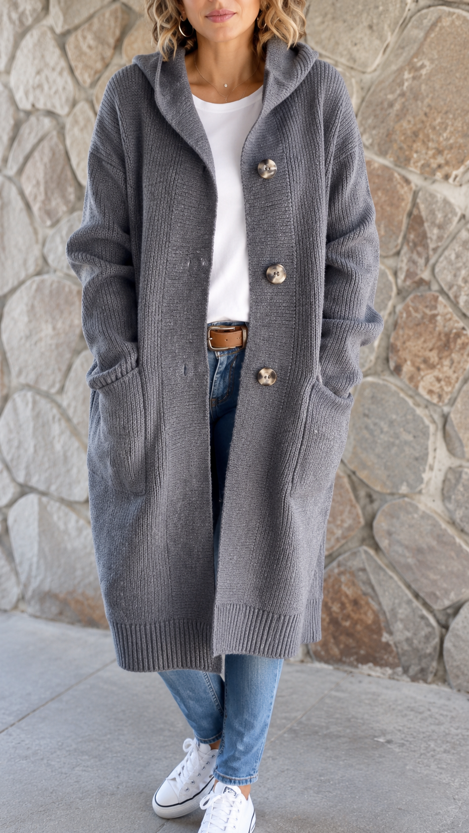Simone Hooded Long Cardigan - Charlotte & Willow, side view