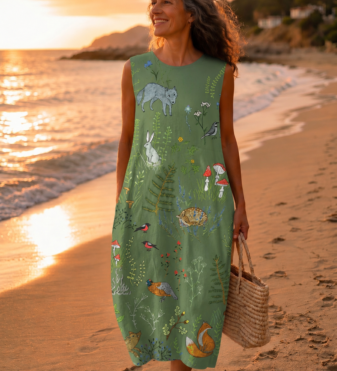 Eibhlín Woodland Boho Midi Dress - Charlotte & Willow, front view
