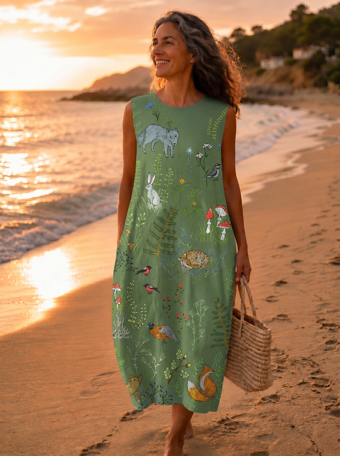 Eibhlín Woodland Boho Midi Dress - Charlotte & Willow, front view