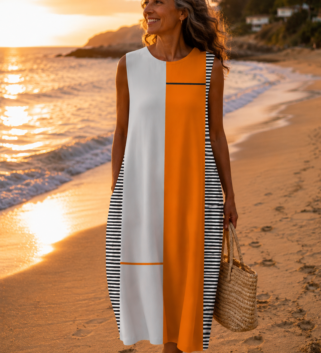 Kitty Colour Block Midi Dress - Charlotte & Willow, front view