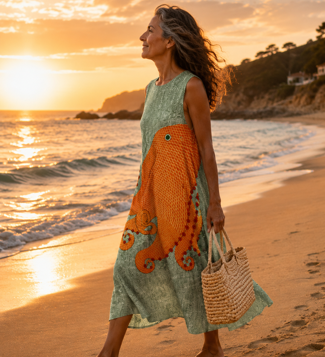 Noreen Oceanic Boho Midi Dress - Charlotte & Willow, front view