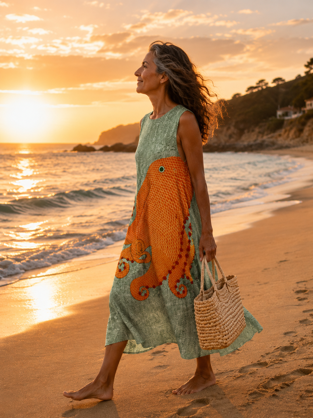 Noreen Oceanic Boho Midi Dress - Charlotte & Willow, front view