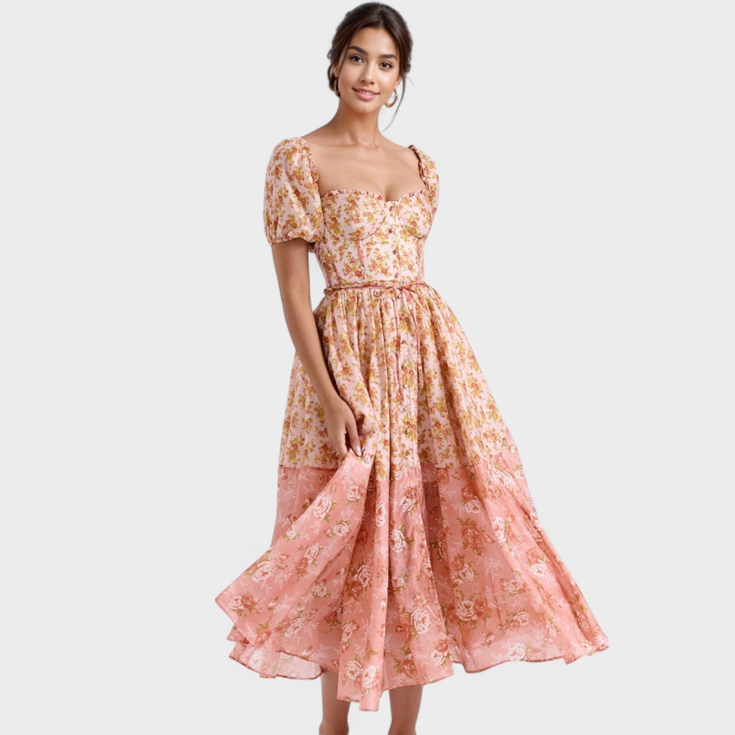 Caitlín - Enchanting Floral Midi Dress - Charlotte & Willow, front