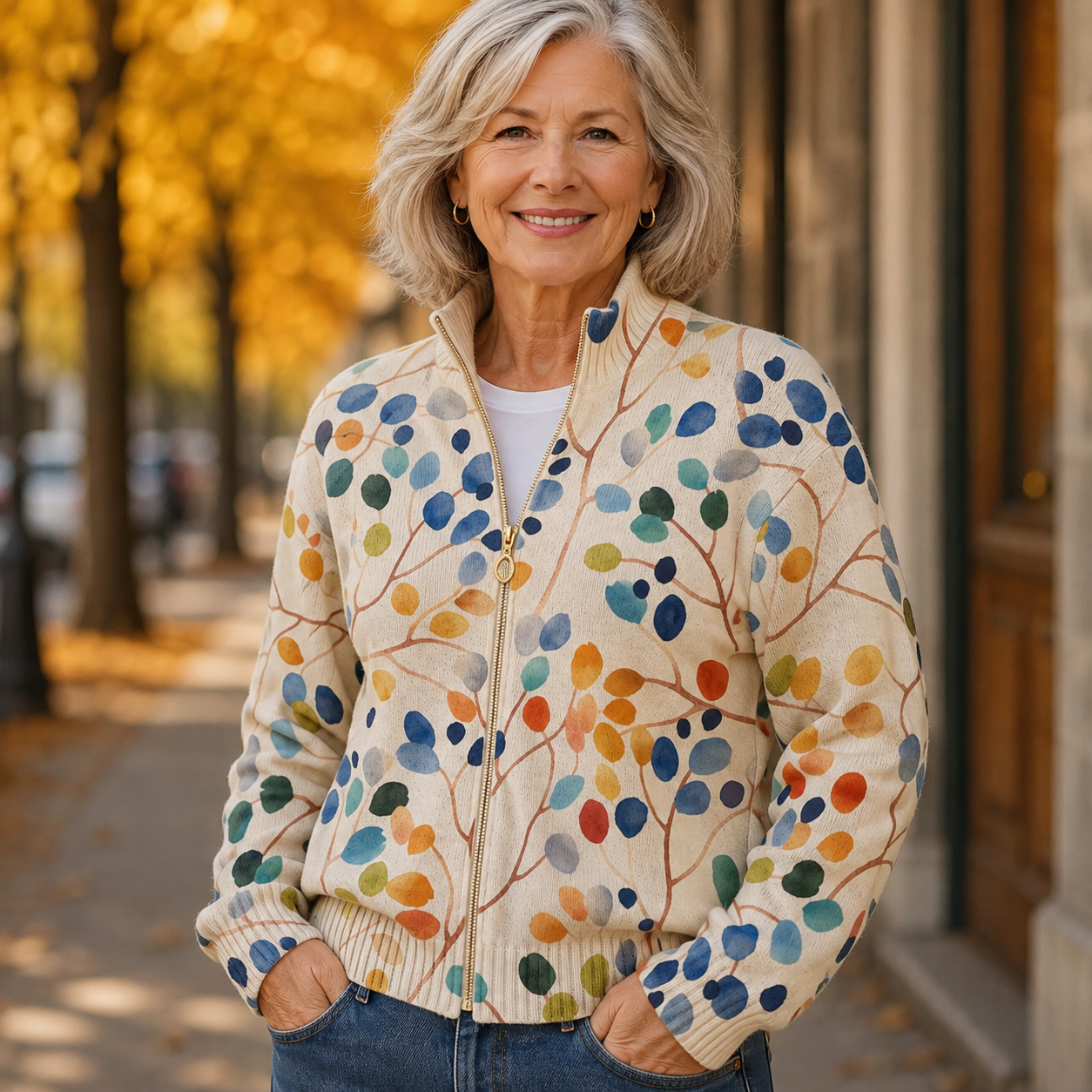Dymphna Watercolour Leaf Cardigan - Charlotte & Willow, side view