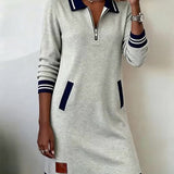 Krystalle | Casual Long-Sleeve Dress with Zipper Closure