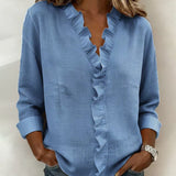 Eleanora | Blouse with Ruffles, V-Neck and Long Sleeves