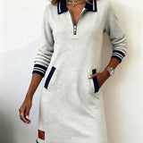 Krystalle | Casual Long-Sleeve Dress with Zipper Closure