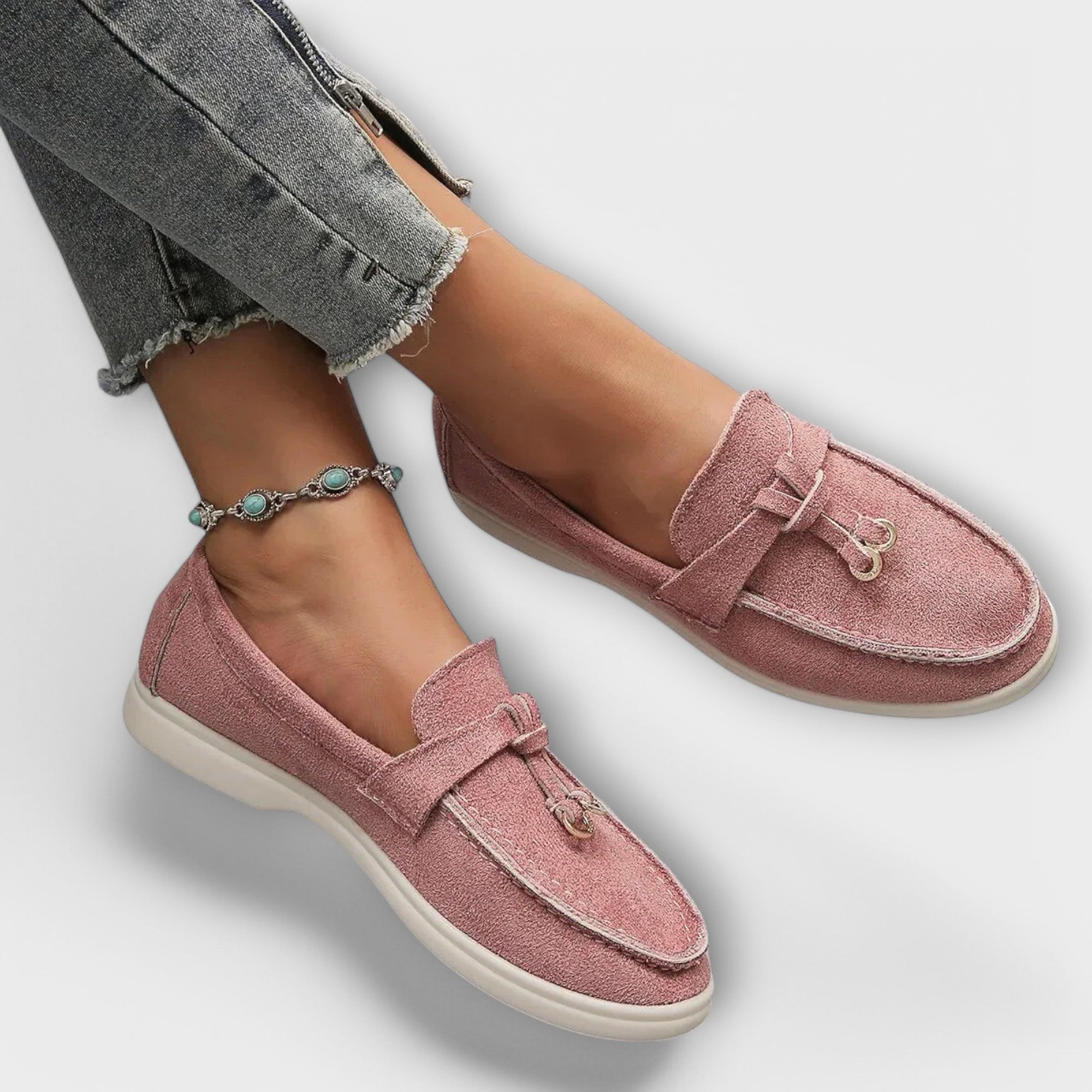 Bébhinn - Beige Lace Slip-On Moccasins - Charlotte & Willow, detail