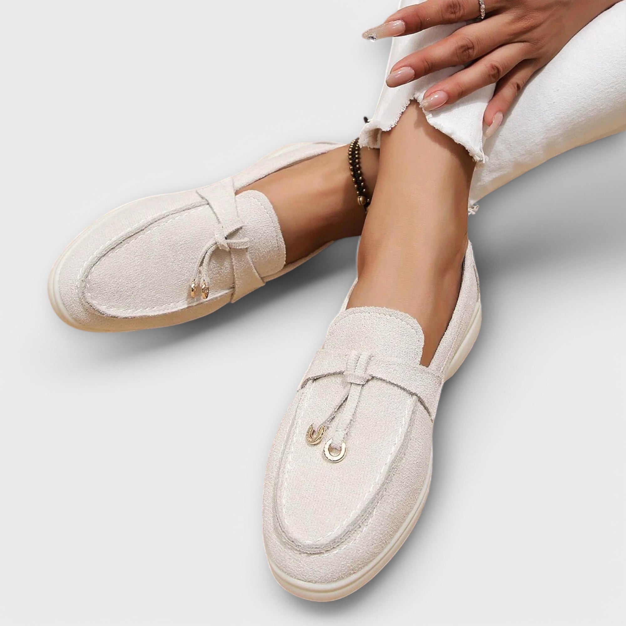 Bébhinn - Beige Lace Slip-On Moccasins - Charlotte & Willow, back