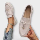 Inès - Beige Lace Slip-On Moccasins