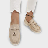 Inès - Beige Lace Slip-On Moccasins