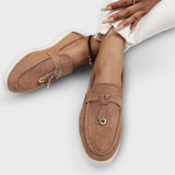 Inès - Beige Lace Slip-On Moccasins