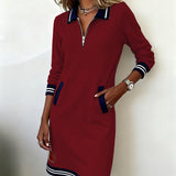 Krystalle | Casual Long-Sleeve Dress with Zipper Closure