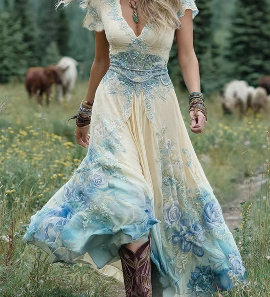 Maeve - Elegant Floral Maxi Dress - Charlotte & Willow, styled look
