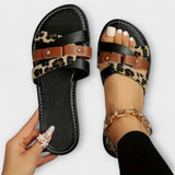 Sara - Faux Leather Sandals with Leopard Print