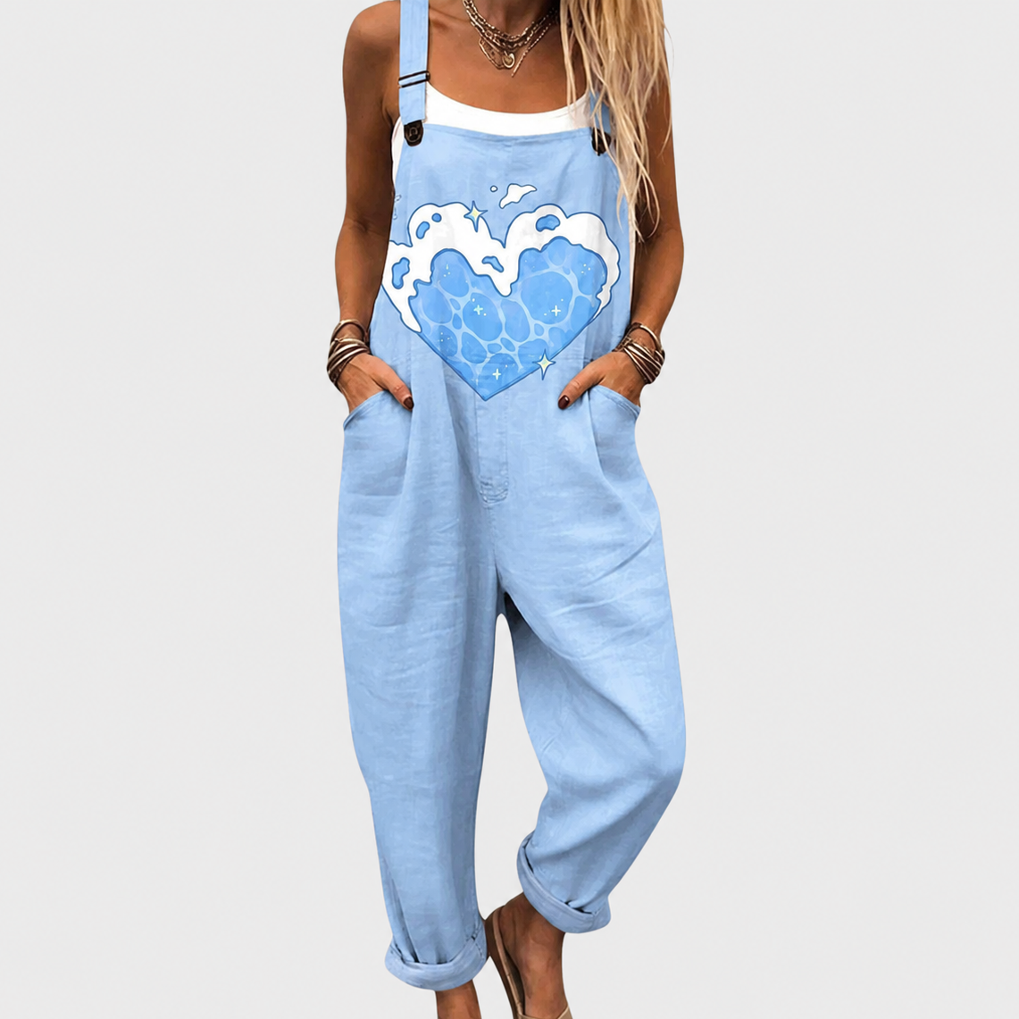 Blue Graphic Dungarees - Charlotte & Willow
