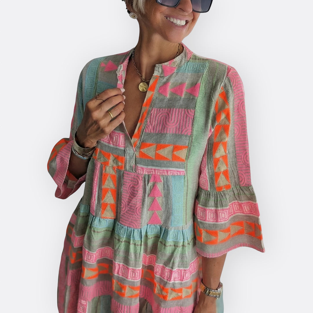 Meadhbh - Boho Chic Ruffled Dress - Charlotte & Willow, front