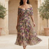 Caoimhe Pleated V Neck Maxi Dress - Charlotte & Willow, front view