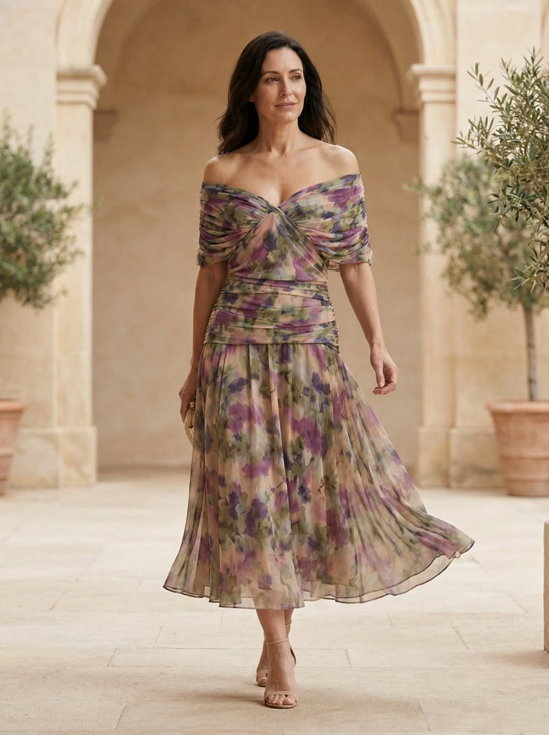 Caoimhe Pleated V Neck Maxi Dress - Charlotte & Willow, front view