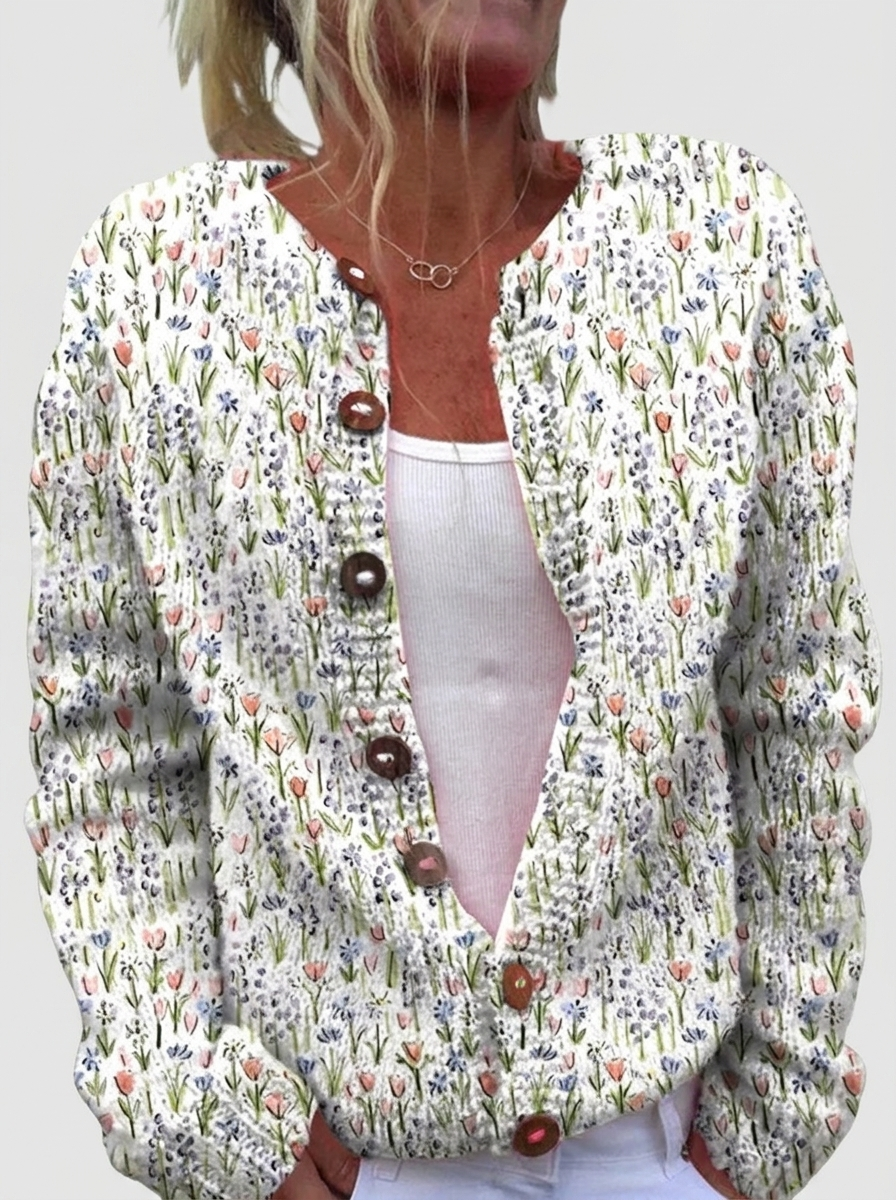 Delia Elegant Cardigan Adorned with Delicate Wildflowers - Charlotte & Willow