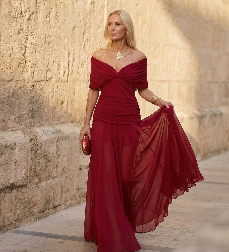 Caoimhe Pleated V Neck Maxi Dress - Charlotte & Willow, side view