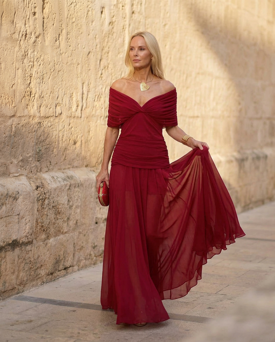 Caoimhe Pleated V Neck Maxi Dress - Charlotte & Willow, side view