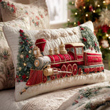 Festive Steam Locomotive Quilted Cushion Cover