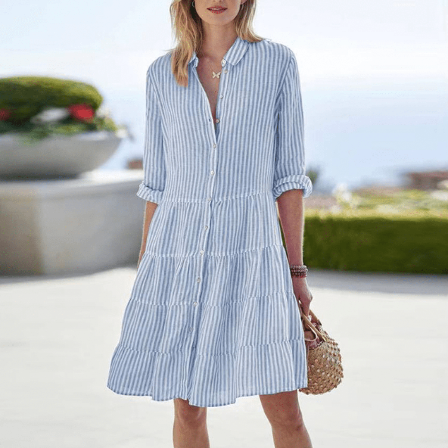 Tara - Chic Striped Dress - Charlotte & Willow, front