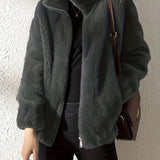 Nina | Casual warm teddy jacket with drawstring and zipper