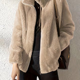 Nina | Casual warm teddy jacket with drawstring and zipper