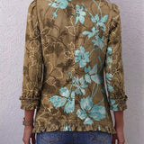 Fiona - Olive Blazer with Turquoise Floral Design